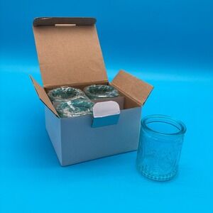 Set of 4 Kate Aspen Blue Glass Tealight Votive Holder New In Box